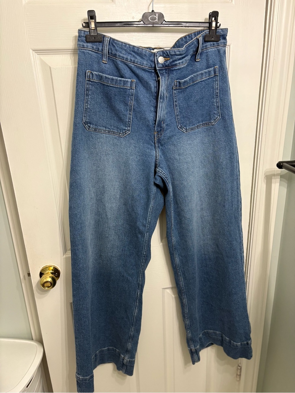 H&M Medium Blue Denim Trousers with Contrast Stitching